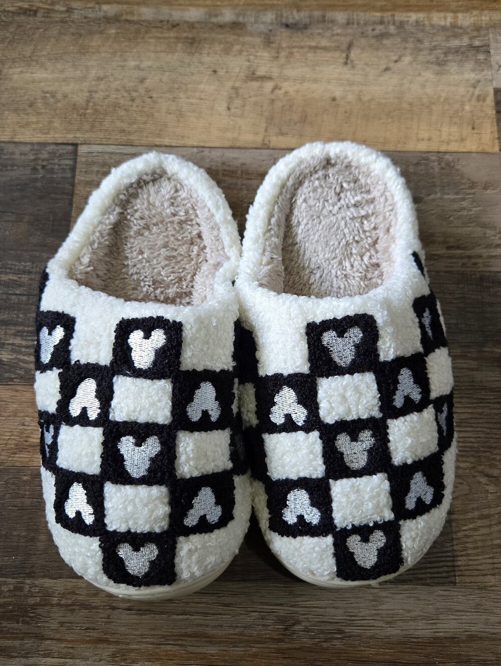 Mickey Disney Black & White Checkered Slippers